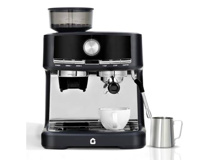 Garvee Halbautomatische Espressomaschine, 15 bar, eingebaute Mühle mit 30 Stufen, Milchaufschäumer, 58 mm Filterhalter, 1,5 l Tank, leicht zu reinigen.
