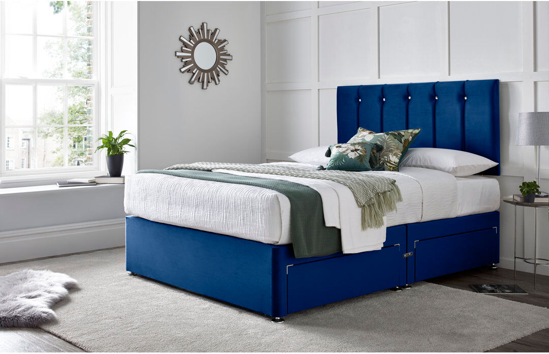 Wayfair Sleep Monatuk Divan Bed with 24" Headboard on Struts Blue Double (4'6)