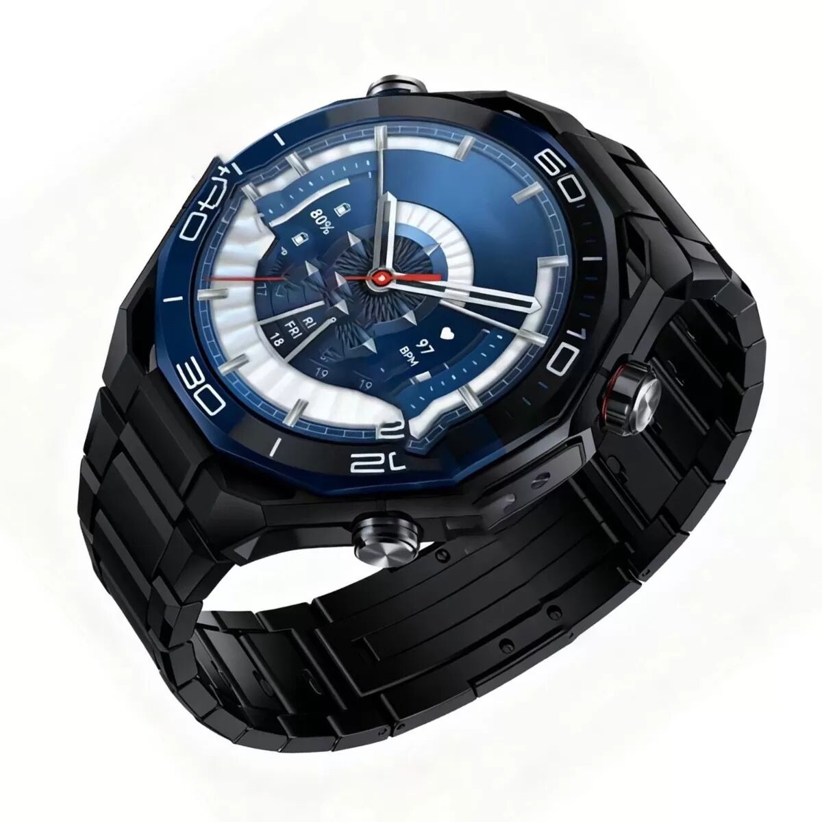 INF 22mm Titan Uhrenarmband mit Butterfly-Schließe kompatibel mit Huawei WATCH Ultimate & GT Serie Schwarz