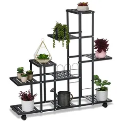 Relaxdays Schwarzer Blumenständer mit Rollen Schwarz