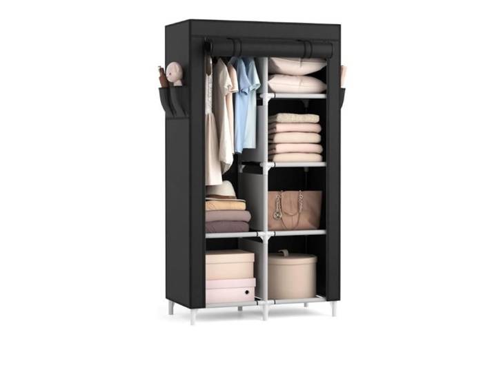 Armoire Chambre en Tissu Armoire Penderie 2 Portes avec Barre de Suspension et Étagères Penderie Tissu(Noir 84 x 42 x 162 cm)