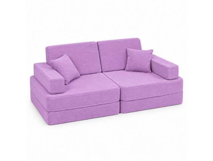 Canapé lit enfant convertible - Angelove - Velours côtelé fin lavande - Modulable 160 x 80 cm couchage 160 x 160 cm