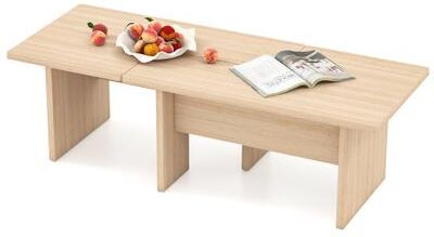 Costway Modular Coffee Table Set of 2 L Shaped Center Tables for Small Space-Oak