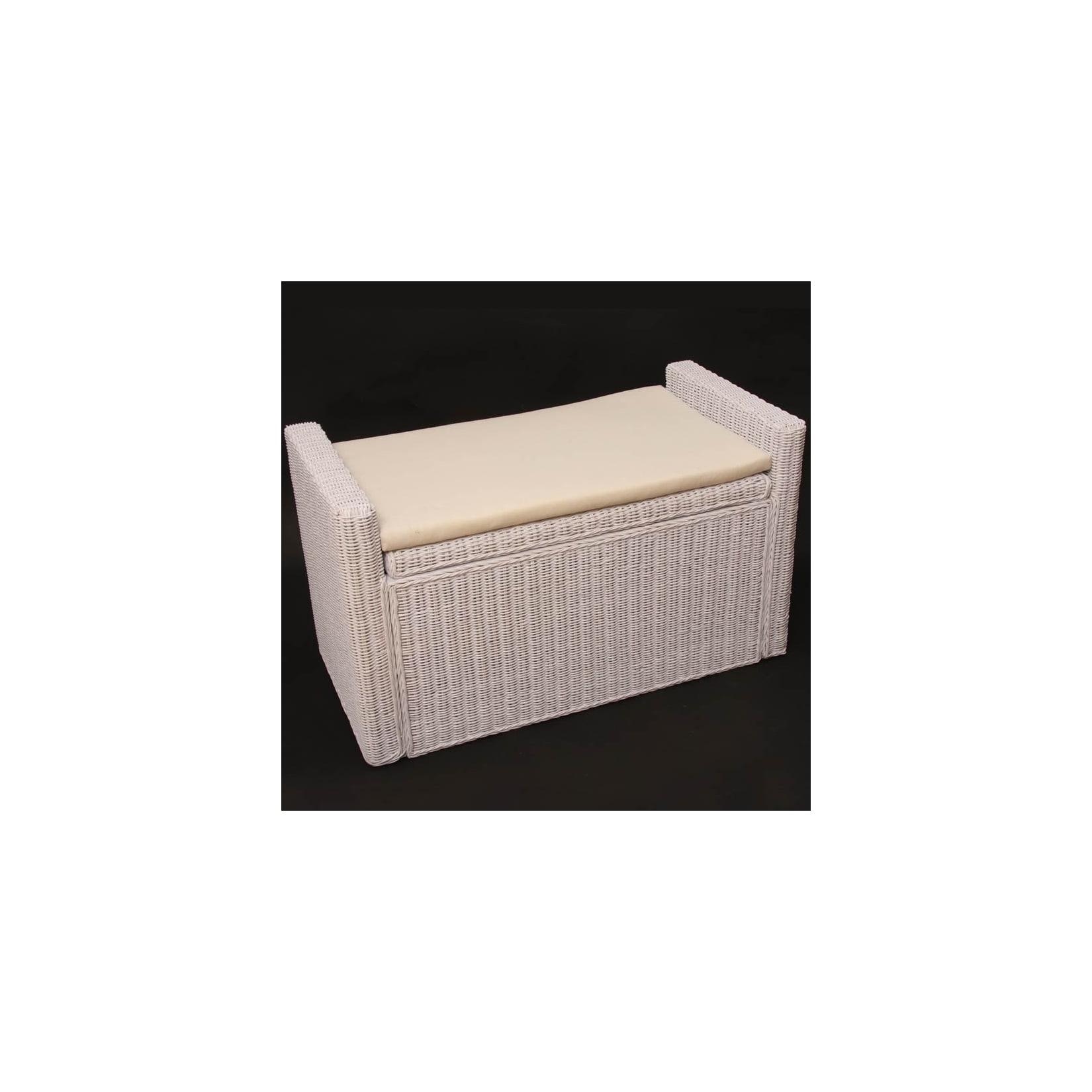 Aufbewahrungstruhe Genua, Truhe Sitzbank Garderobenbank, Kissen Kubu Rattan 88cm ~ weiß