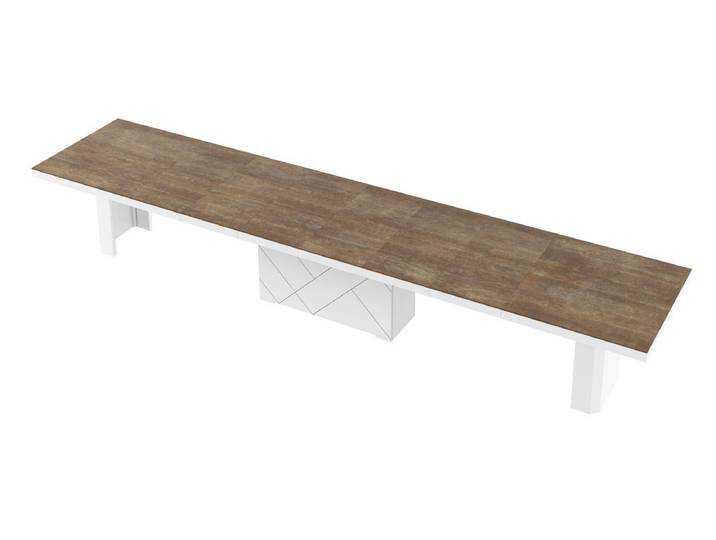 designimpex Esstisch HEK-111 Rostoptik matt Weiß Hochglanz XXL ausziehbar 180-468 cm