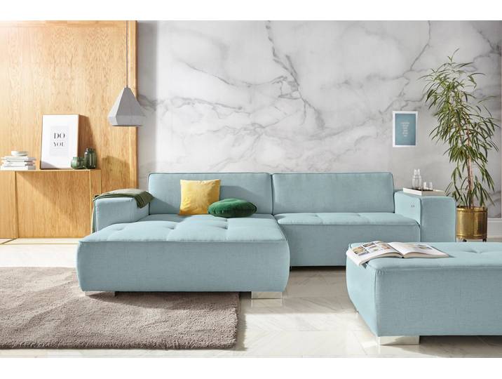 Ecksofa, Struktur Fein, Blau 293×172 cm, Federkern, Recamiere Links, Modern, Inosign