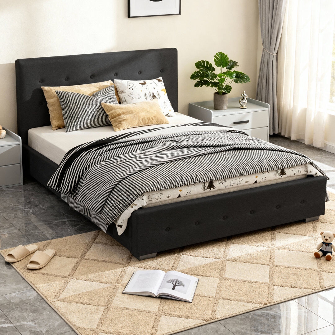 Zipcode Design Delvin Upholstered Ottoman Storage Bed Black Double (4'6)