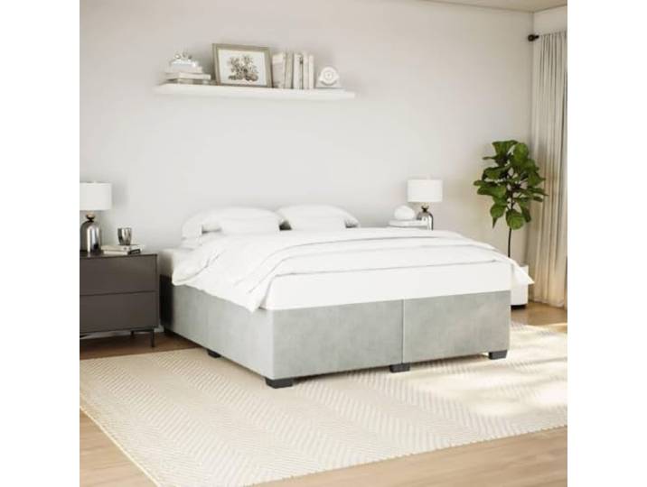 RJPLMFV Bettgestell, Velours, Hellgrau, 180 x 200 cm Ohne Matratze, Lattenrost inklusive, robuste Füße, weicher Stoff, für Schlafzimmer