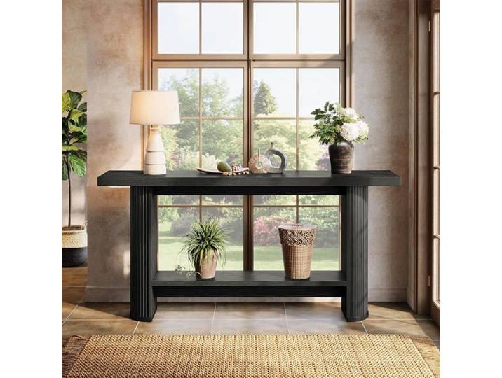 Finmind Table Console Moderne 140×30×80 cm Table d'entrée en Bois à Placer Derrière Le Canapé Pour Salon Couloir Entrée Noir