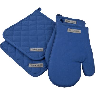 Topflappen ROSS "Exclusiv", blau, 100% Baumwolle, Topflappen, 2x Topflappen und 2x Grillhandschuh, 100% Baumwolle