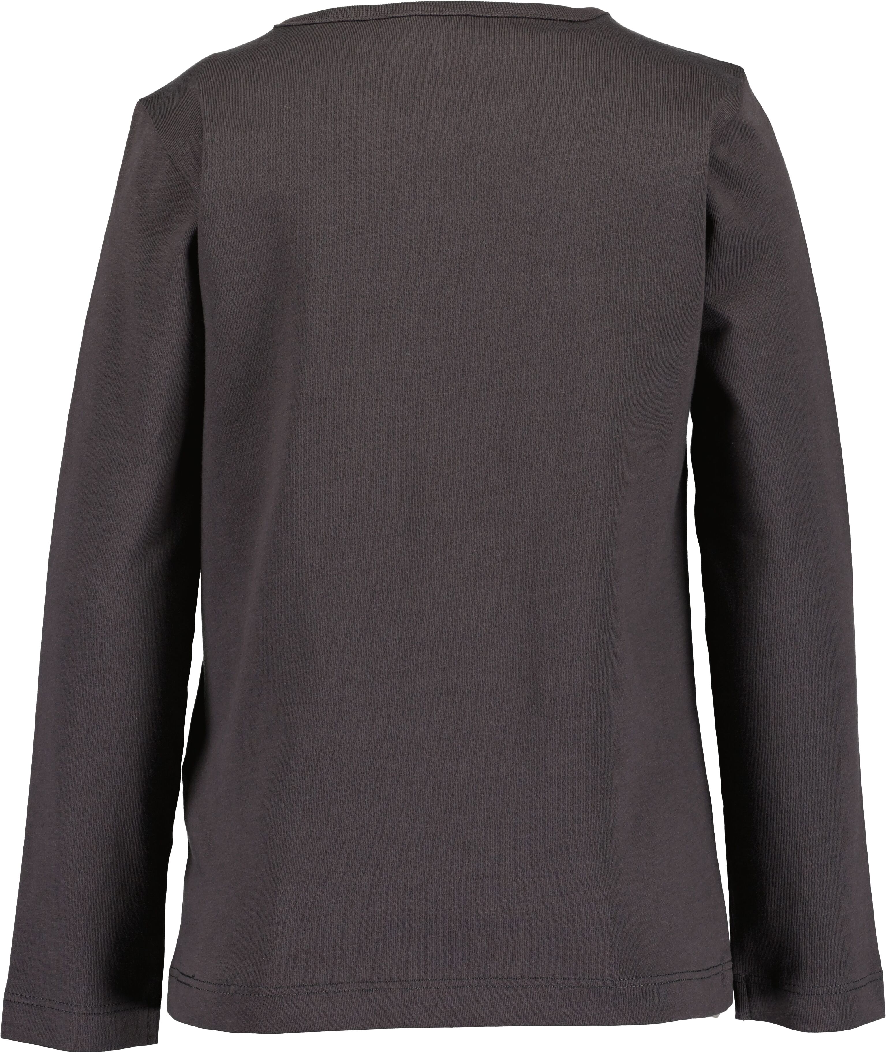 Langarmshirt BLUE SEVEN, Mädchen, Gr. 122, grau (anthrazit), Single Jersey, Obermaterial: 100% Baumwolle, bedruckt, unifarben, Basic normal, Rundhals, Shirts Langarmshirt, Baumwolle anthrazit 122