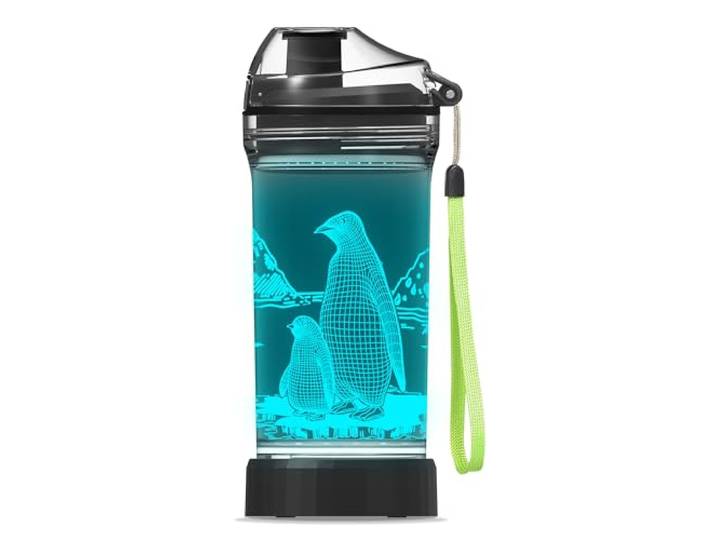 Ammonite Pinguin-Wasserflasche mit 3D-LED-Licht, 400 ml, Tritan, BPA-frei, kreatives Geschenk für Schule, Kind, Urlaub, Camping, Picknick