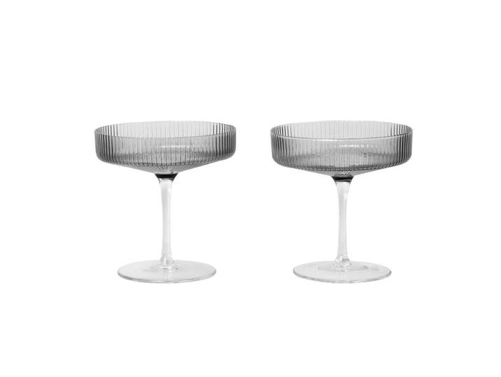 Ferm Living - Ripple Champagnerglas (2er-Set), smoked grey