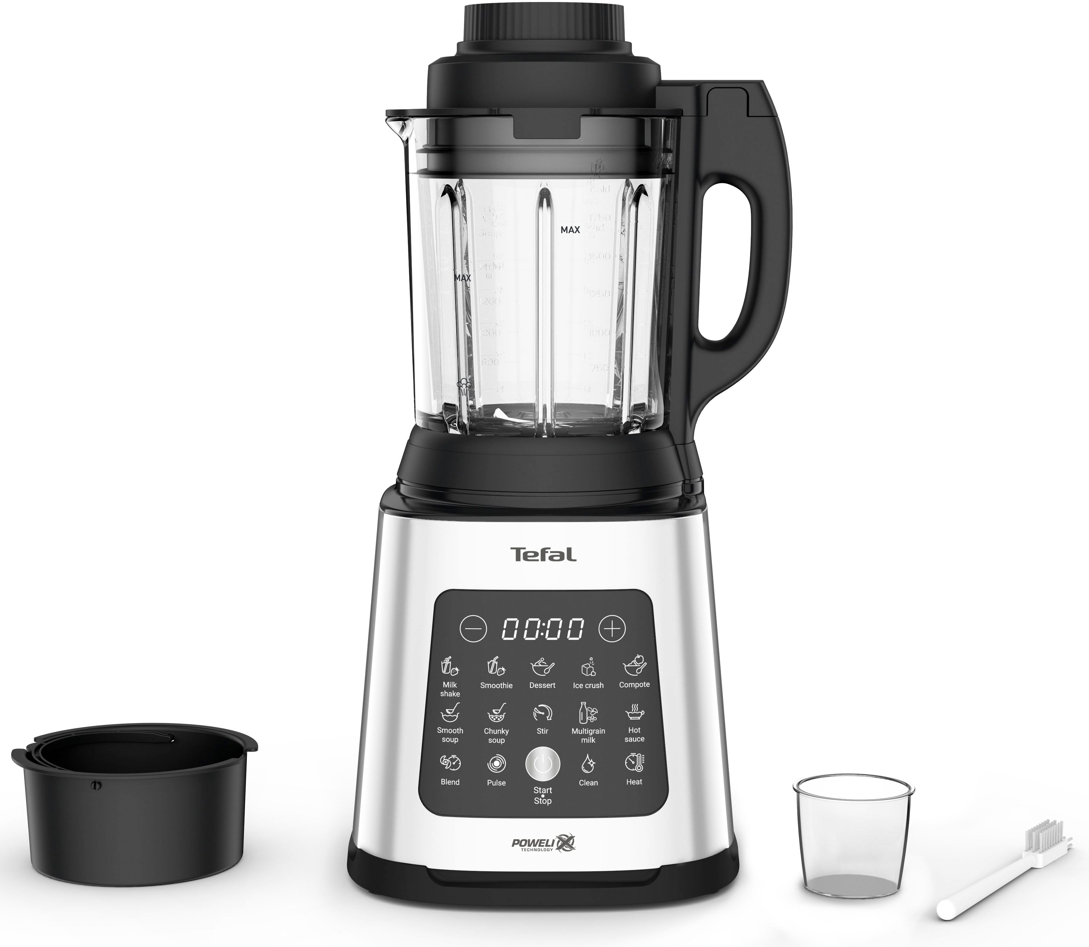 Tefal Standmixer "BL83SD PerfectMix Cook", schwarz (silber, schwarz), B:21,2cm H:45,6cm T:23,9cm, Zerkleinerer, 2 L Fassungsvermögen, 10 Automatikprogramme, Standmixer