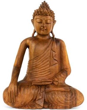 G6 Collection Wood Buddha Statue - Hand Carved Earth Touching Mudra Sculpture, Natural Zen Decor