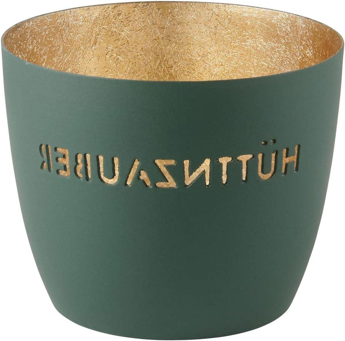 Windlicht Madras Lantaarn met Hüttnzauber Inscriptie - Goud - 10 cm