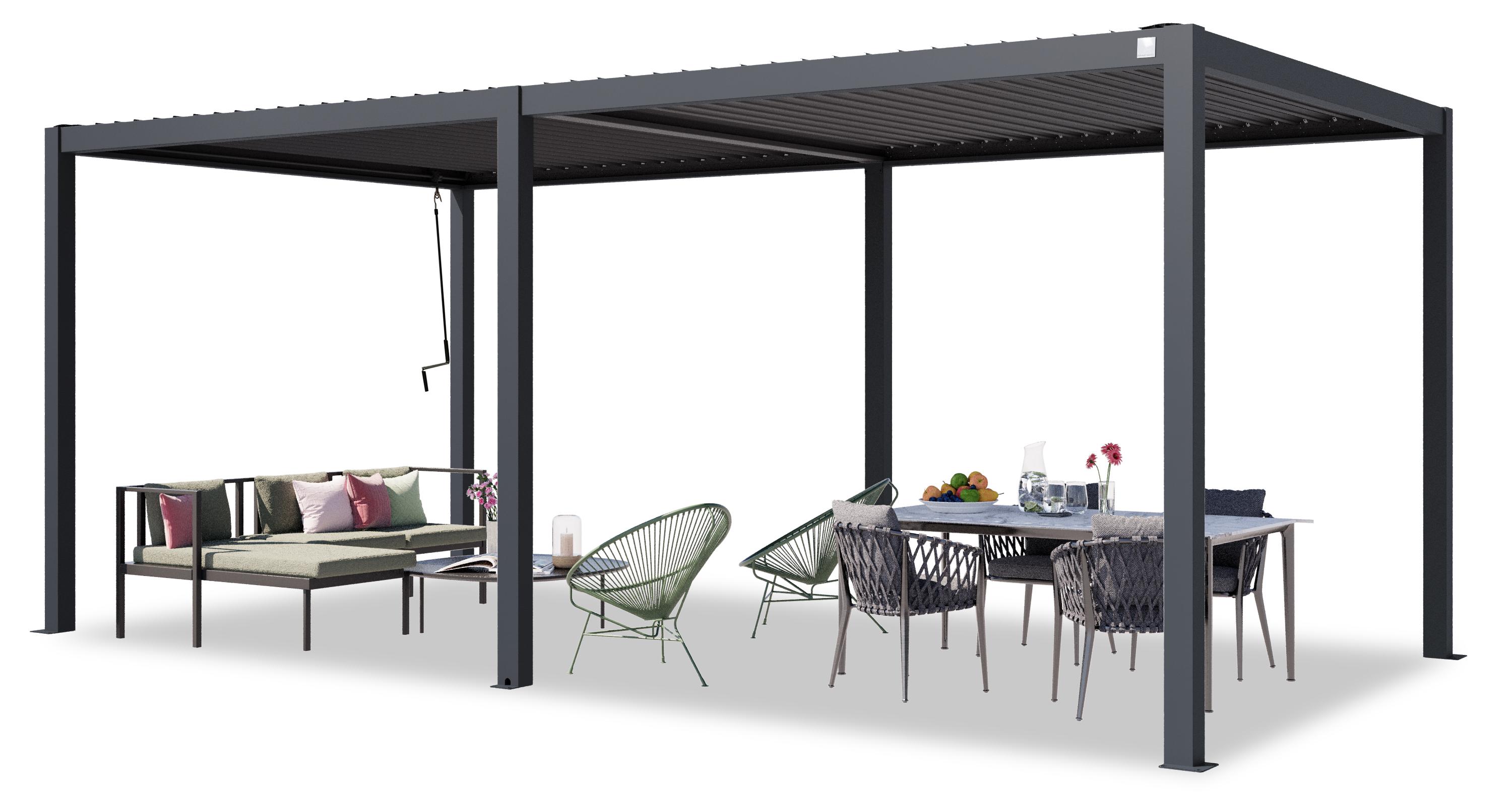 PRIMEYARD Pergola 3x6 m Aluminium-Pfosten mit Stahl-Lamellendach - anthrazitfarbene Terrassenüberdachung