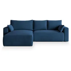 ECKSOFA FORIL Blau Velours-Stoff mit Schlaffunktion