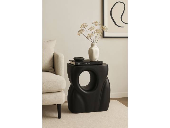 Beistelltisch SIT Nairobi aus Mango massiv mit offenem Fach , schwarz, B:36cm H:41cm T:26cm, Mango massiv, Tische, Beistelltisch, Extravagante Form mit offenem Fach aus Mango massiv