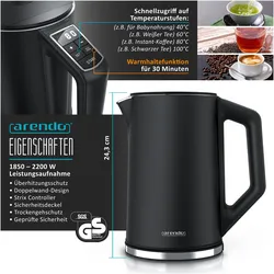 Arendo Frühstücks Set Wasserkocher, Toaster, Schwarz