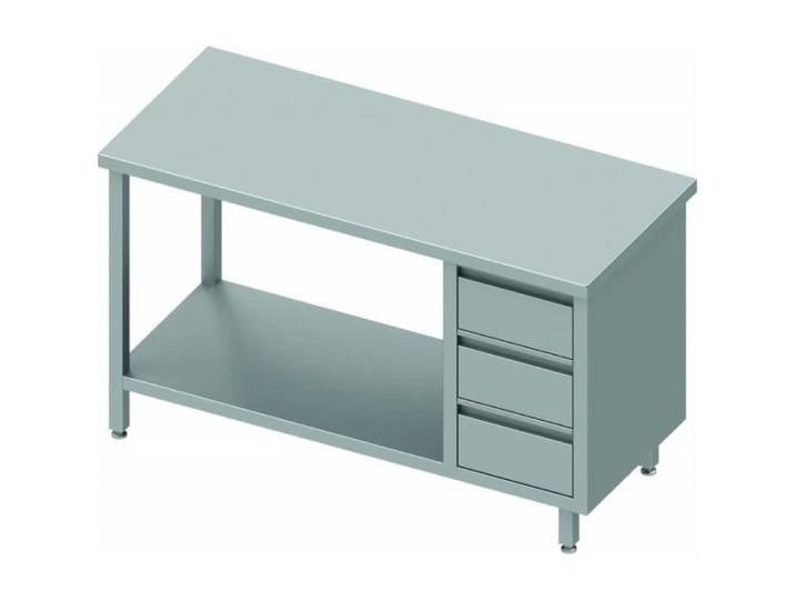 Table de Travail Inox - 3 Tiroirs & Etagère - Sans Dosseret - Gamme 800 - Stalgast