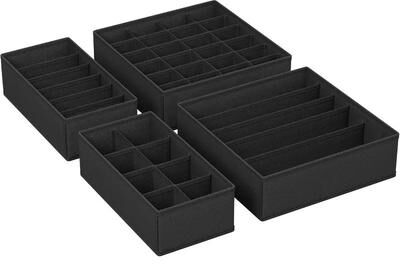Inspire Select 4pcs Foldable Drawer Organizer Set Closet Storage System For Bras, Socks & Ties black