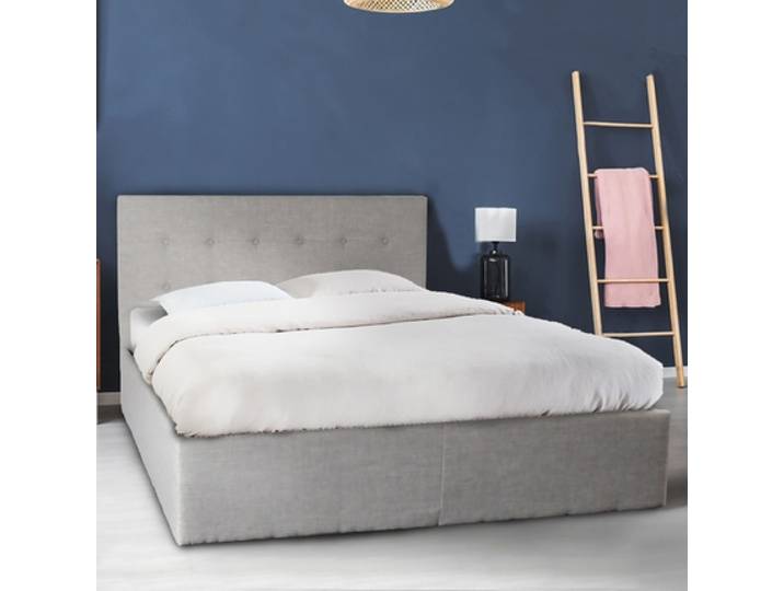 Le Quai Des Affaires - Lit Coffre 140x190 Cm En Tissu Gris Avec Tête De Lit - Era