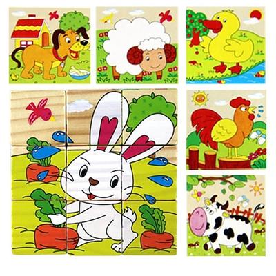 Holz 3D Puzzle Puzzle für Kinder Geburtstagsgeschenke Kindergarten-Puzzle Spielzeug Holz 3D Bauklötze Sechsseitige Malerei Weihnachtsgeschenk