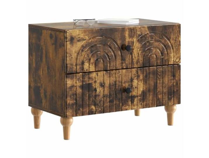 KTHLBRH Nachttisch Eiche Rauchgrau 62 x 34,5 x 48 cm 2 Schubladen Technisches Holz, minimalistisches Design, gerippter Rand, einfache Wartung, Montage erforderlich