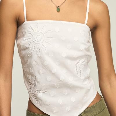 Lucky Brand Beachy Cutwork Bandana Top - Women's Clothing Tops Tees Shirts in Bright White, Size M