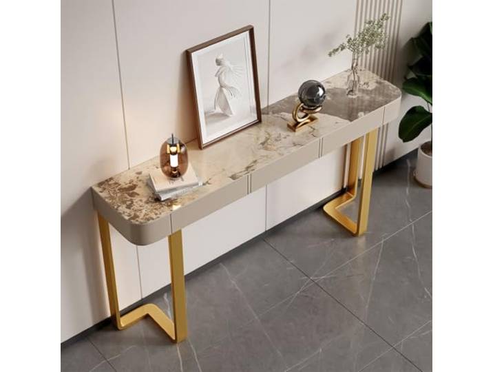 Weiwehome Moderner Konsolentisch mit Sinterstein-Platte, schmaler Flurtisch Sinterstein-Oberfläche, Kratzfest, Stabiler Stahlrahmen, Modernes Design(Pandora,31.5in)