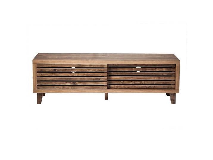 Calicosy Tv-Möbel mit 2 Schiebetüren 35/140/45 cm, Nussbaumfarben, Holzwerkstoff, 35x45x140 cm, Wohnzimmer, TV Möbel, Lowboards, Lowboards stehend