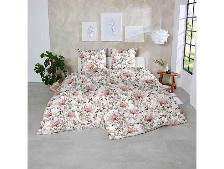 Satin-Bettwäsche Milena 135 x 200cm Rot/Grün/Weiß/Weiß/Rot