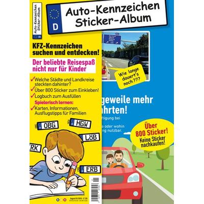 Kinder-Reisespiel KFZ-Kennzeichen Sticker-Sammelalbum fürs Handgepäck, Mitmachbuch für die Ferien, Ratespaß unterwegs auf Reisen, Beschäftigung für
