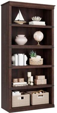 Garvee 5-Tier Farmhouse Bookcase, Tall Wooden Open Bookshelf Sturdy Freestanding Storage Unit