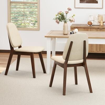 Lirago Wooden Dining Chair Set of 2 Mid-Century Modern Upholstered Side Armless Chair