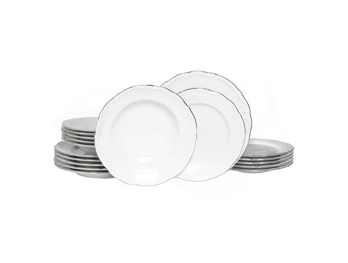 Creatable Tafelservice Maria Theresia Platin, Weiß, Platin, Keramik, 18-teilig, handbemalt, lebensmittelecht, stapelbar, Essen & Trinken, Geschirr, Geschirr-Sets, Tafelservice