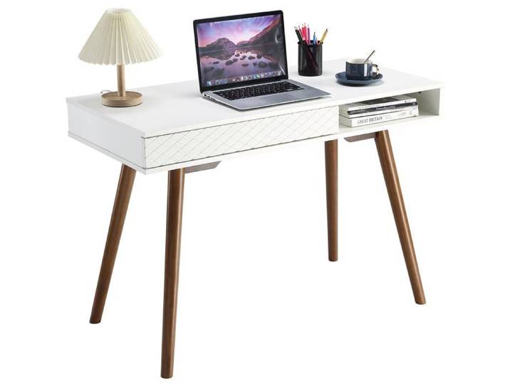 Bureau écriture blanc 42 po style milieu du siècle bureau ordinateur moderne simple avec tiroir