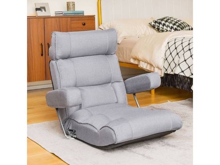 Fauteuil Relax avec Accoudoirs COSTWAY Dossier et Appui-tête Réglables Support Lombaire Fauteuil Paresseux pour Salon Gris