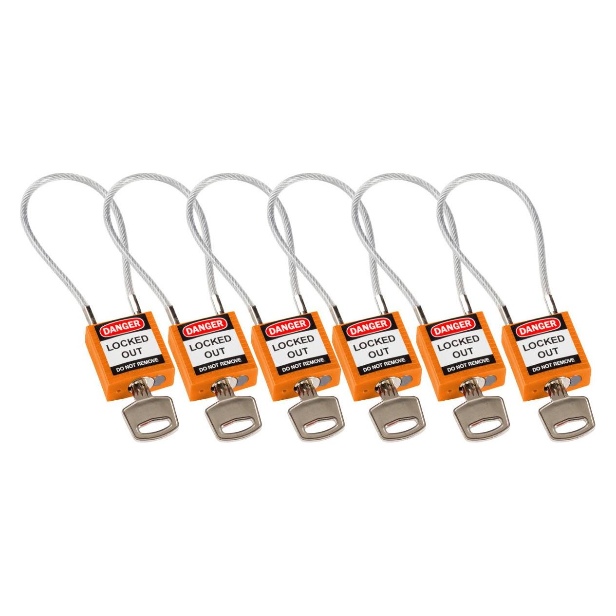 Brady kompaktes Sicherheitsschloss Nylon mit Kabelbügel, Orange, 200mm Kabellänge, 4,7mm PVC-besch (195949)