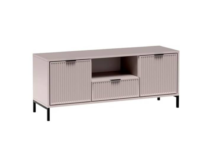 Lomadox TV Lowboard in Kaschmir beige mit Rillenoptik 135 cm Fernsehschrank Fernsehtisch 2 Türen 1 Schublade TV Regal TV Board
