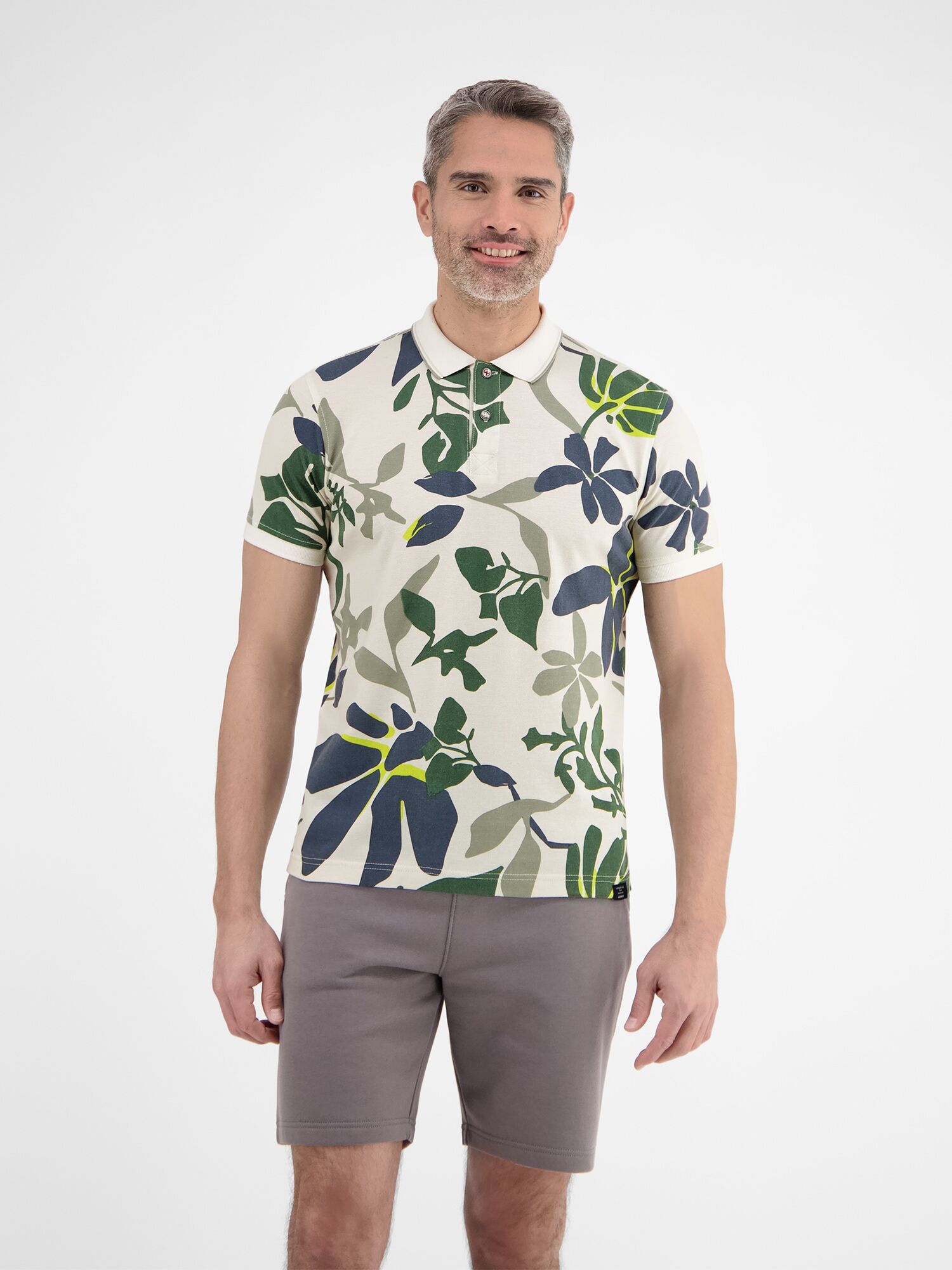Poloshirt LERROS "Poloshirt, sommerlich-floral gemustert", Herren, Gr. S, weiss (broken weiß), 100% Baumwolle, ohne Ausschnitt, Shirts Poloshirt broken weiß S