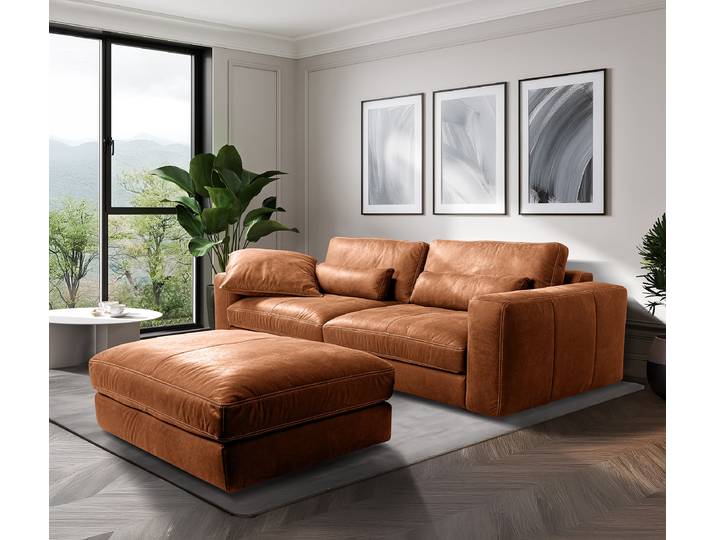 Repose-pieds 123 x 45 x 93cm Marron Cuir Nelja: Ocre