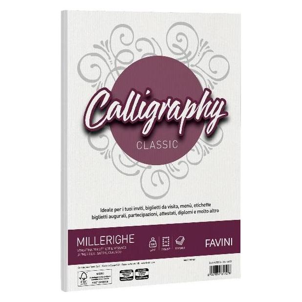 Favini Millerighe Kalligrafie-Tintenstrahlpapier A4 (210x297 mm) 50 Blatt Weiss (A4, 50 Blätter, 200 g/m²) (A690324)