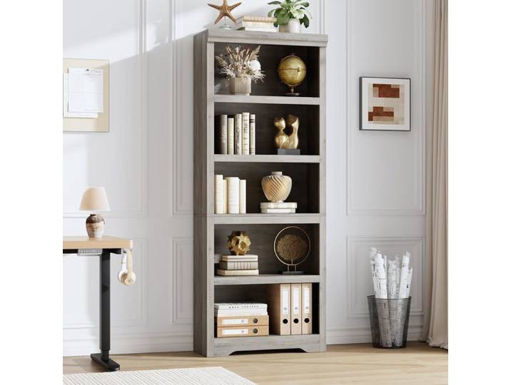 Bibliothèque campagne 5 niveaux 69  L23 6  gris bois antidérapante salon bureau chambre