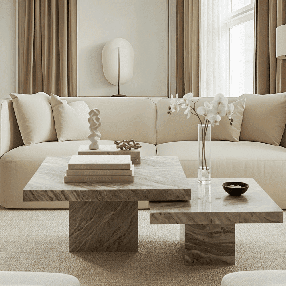 Abigail Warm Beige Marble Coffee Tables - Set of 2