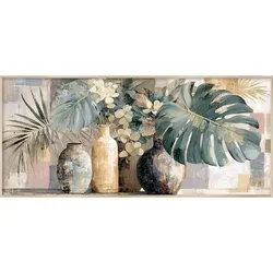 EUROART Wandbild 55 x 115 cm Still Life With Leaves VI Kunststoff Beige