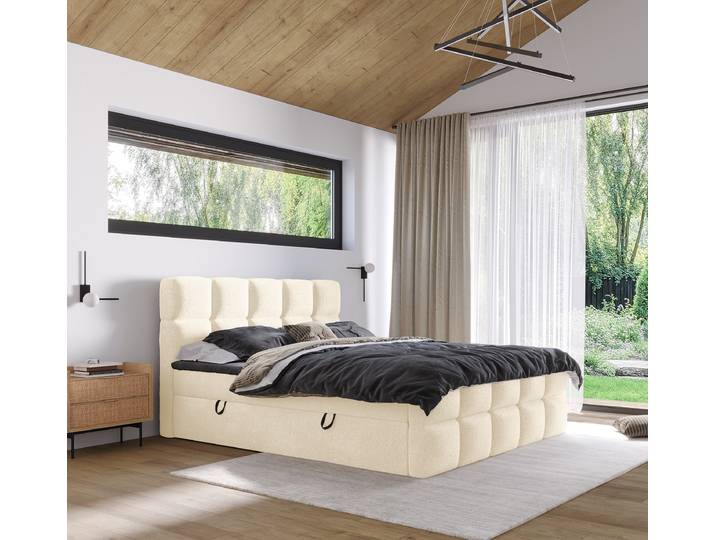 Boxspringbett Moocha 180 x 200cm Teddystoff Quila Weiß