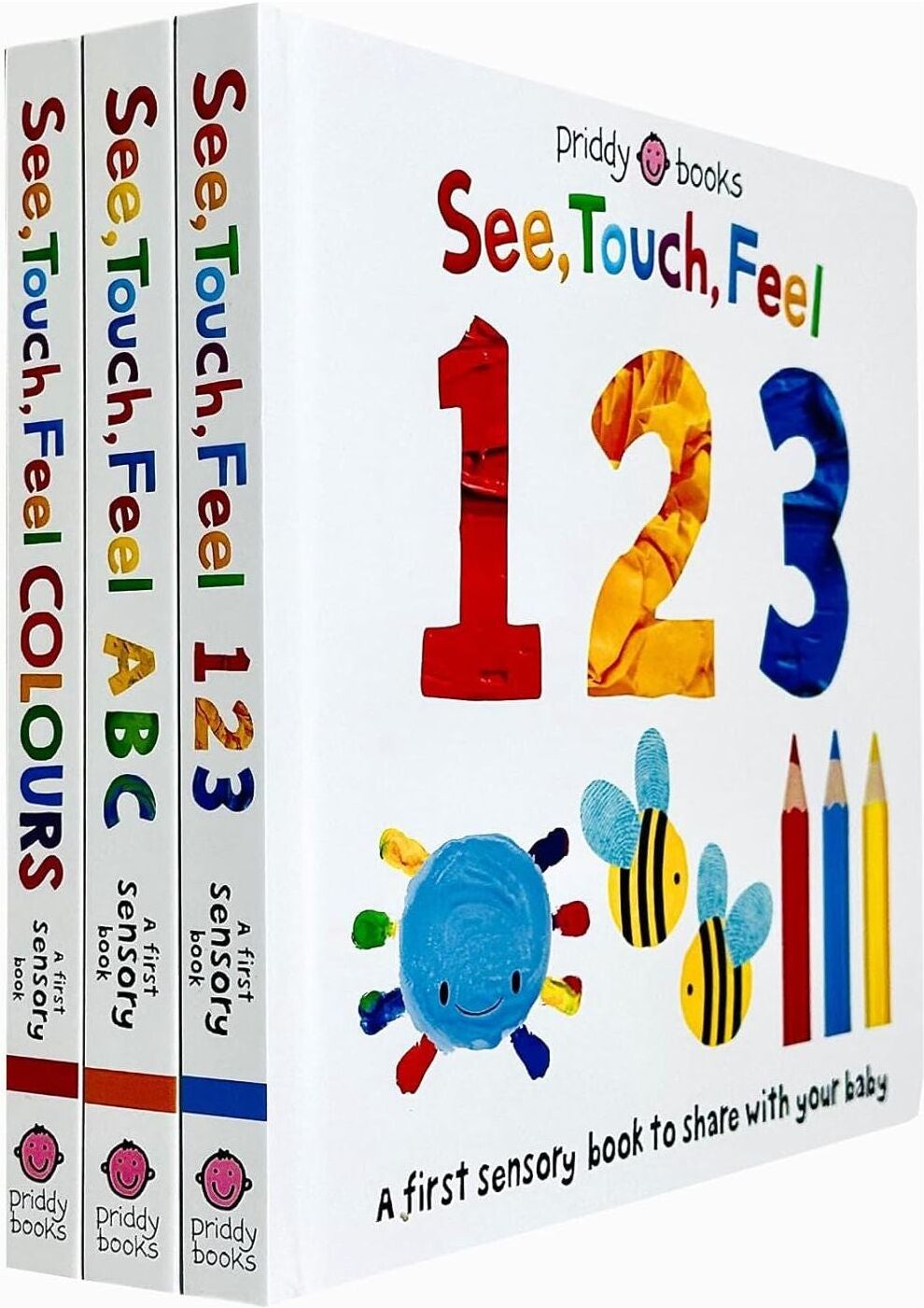 Priddy Books See, Touch, Feel Learning Collection – 3 Board Books Set   ABC, 123 & Colours   Sensory Early Learning Books for Babies & Toddlers