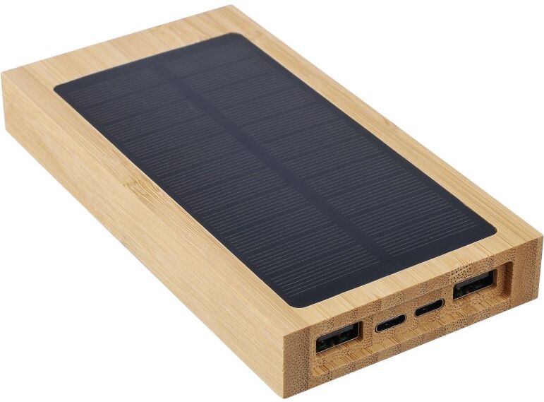 Power bank solaire en bambou personnalisée Elz brun